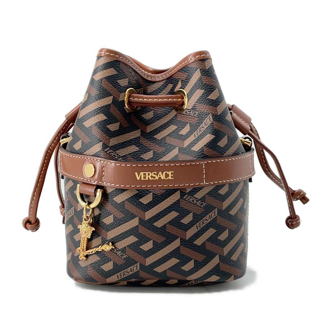 Versace Shoulder Bag La Greca Signature Drawstring Black